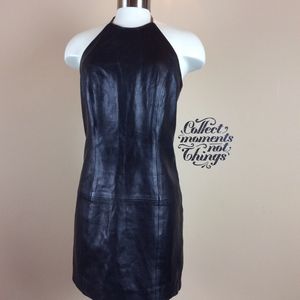 Vakko Sport 8 Black Leather Halter Dropwaist Dress